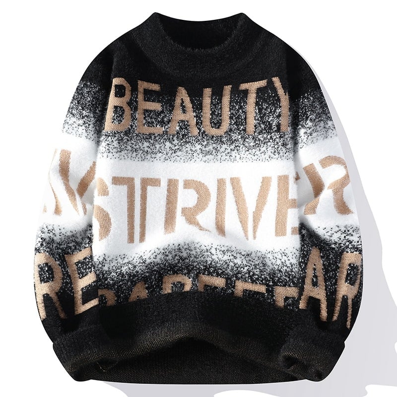 Külkereskedelmi férfi őszi-téli új pulóver, félig magas gallérral, jacquard mintás, hosszú ujjú, férfi meleg lezser pulóver