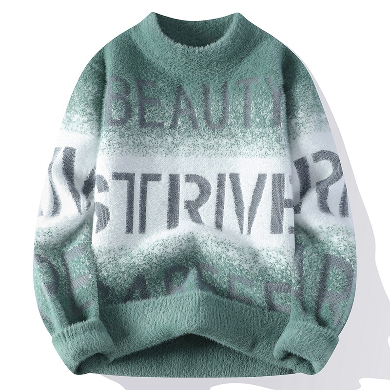 Külkereskedelmi férfi őszi-téli új pulóver, félig magas gallérral, jacquard mintás, hosszú ujjú, férfi meleg lezser pulóver