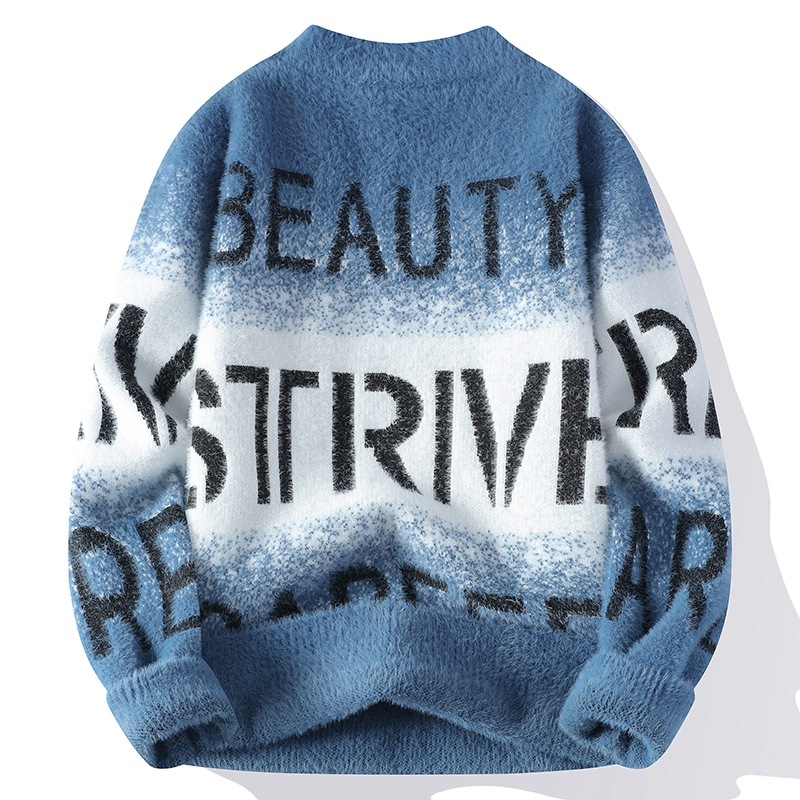 Külkereskedelmi férfi őszi-téli új pulóver, félig magas gallérral, jacquard mintás, hosszú ujjú, férfi meleg lezser pulóver