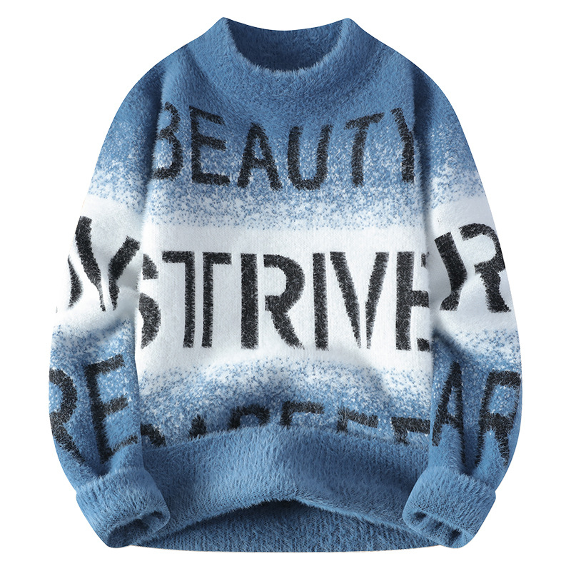 Külkereskedelmi férfi őszi-téli új pulóver, félig magas gallérral, jacquard mintás, hosszú ujjú, férfi meleg lezser pulóver