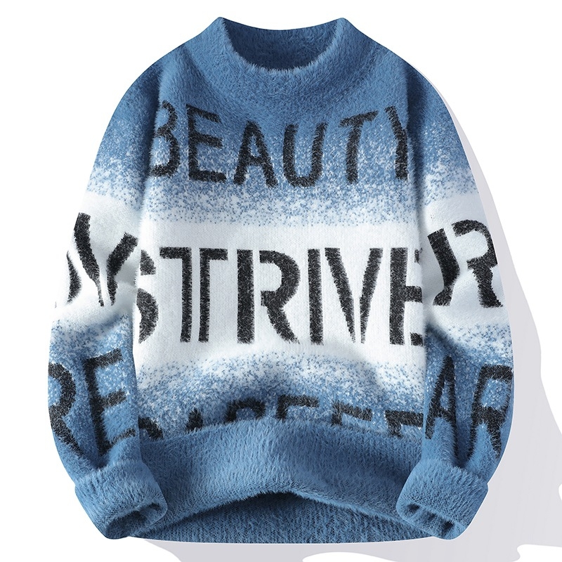 Külkereskedelmi férfi őszi-téli új pulóver, félig magas gallérral, jacquard mintás, hosszú ujjú, férfi meleg lezser pulóver