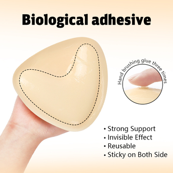 Kahepoolsed kleepuvad kolmnurksed rinnahoidjapadjad väikesele rinnale, nähtamatud V-kujulised paksendatud sisetükid, isekleepuvad käsnrinnahoidjapadjad