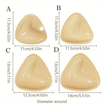 Kahepoolsed kleepuvad kolmnurksed rinnahoidjapadjad väikesele rinnale, nähtamatud V-kujulised paksendatud sisetükid, isekleepuvad käsnrinnahoidjapadjad