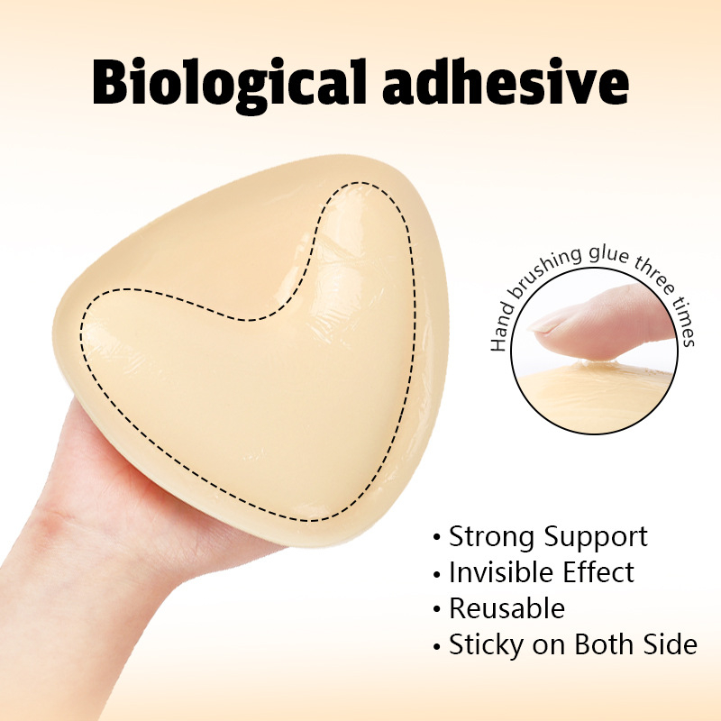 Kahepoolsed kleepuvad kolmnurksed rinnahoidjapadjad väikesele rinnale, nähtamatud V-kujulised paksendatud sisetükid, isekleepuvad käsnrinnahoidjapadjad