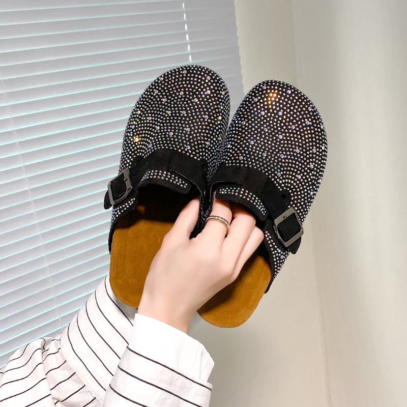 Európai áruk teljes gyémánt baotou csúcskategóriás papucs női 2024 új szandál nyári kültéri viselet lusta Murray cipő női félcipő