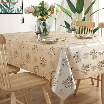 Трансгранично поколение водоустойчива, анти-маслена, високотемпературна PVC бронзираща покривка за маса с релефно цвете, покривка за маса за чай