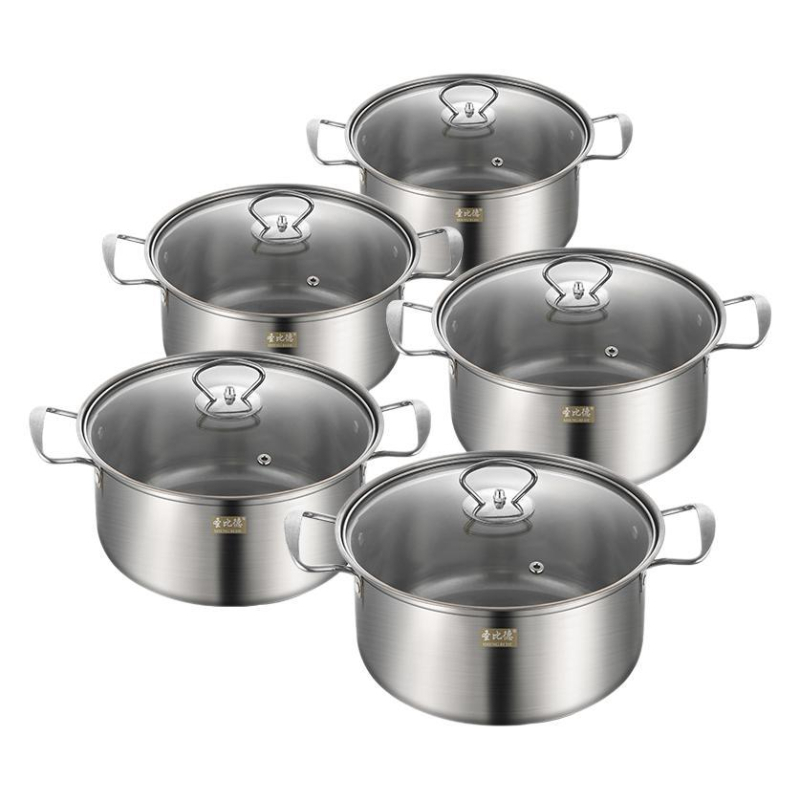 Rozsdamentes acél levesesfazék 10 darabos edénykészlet háztartási konyhába, zabkása leves forrásban lévő acélfazék binaurális levesesfazék ajándék