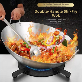 Nerūdijančio plieno keptuvė su nepridegančia danga, skirta naudoti namuose, apvaliu dugnu, nedengta geležinė keptuvė namams, maistui skirta keptuvė su dviguba rankena