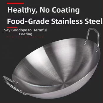Nerūdijančio plieno keptuvė su nepridegančia danga, skirta naudoti namuose, apvaliu dugnu, nedengta geležinė keptuvė namams, maistui skirta keptuvė su dviguba rankena