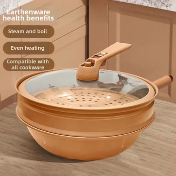 Uus multifunktsionaalne savipott aurutiga, lameda põhjaga wok-pann, katmata tervisepott, aurutamiseks ja keetmiseks mõeldud kõik-ühes pott kingitusena