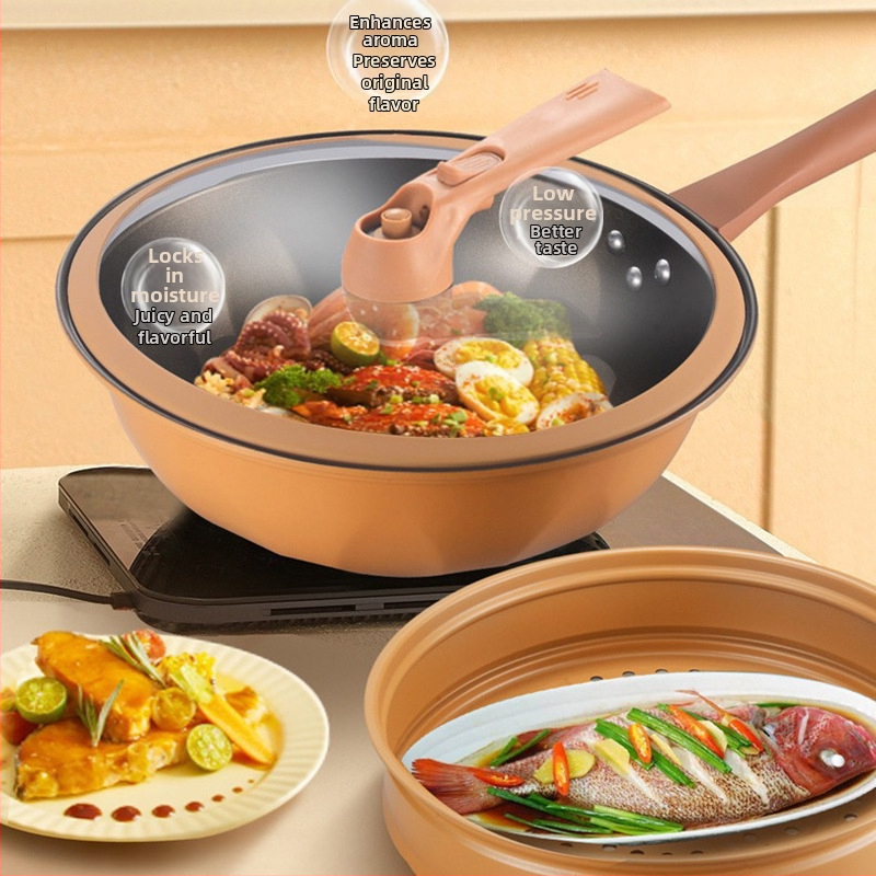 Нова многофункционална глинена тенджера с параход, уок с плоско дъно, здравословна тенджера без покритие, тенджера за готвене на пара и всичко в едно, подарък