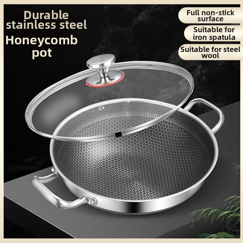 Двустранен уок с пчелна пита, специален дебел незалепващ съд за супа от неръждаема стомана, универсален тиган, трансграничен подаръчен съд на едро