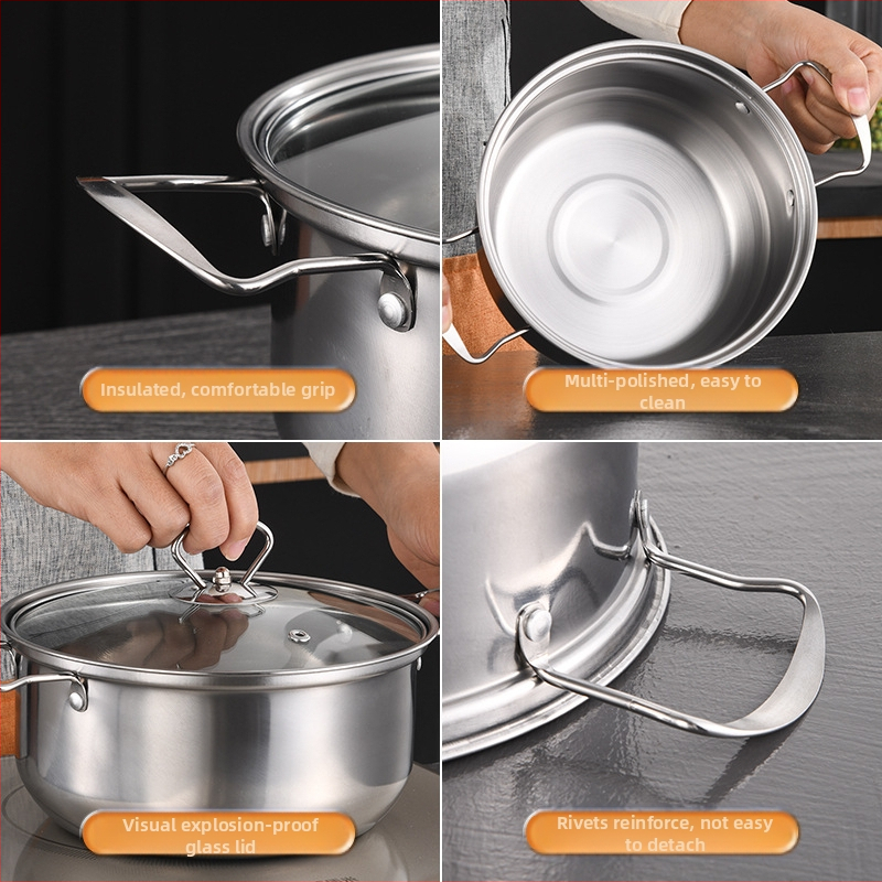 Комплект от 6 съда за готвене от неръждаема стомана за трансгранично ползване, експортен комплект, дръжка за тенджера с дръжка за печене, тенджера за супа 16-20 см, подаръчен комплект тенджера