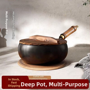 Tradicinė Zhangqiu didelio pilvo geležinė keptuvė namams, rankomis kalta, be dangos, nelimpanti