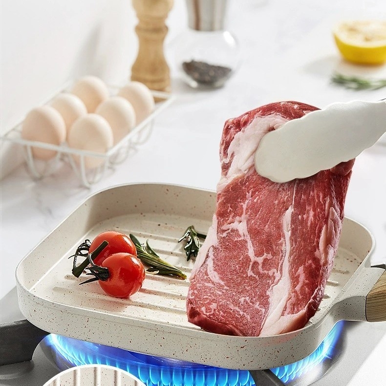 Piiriülene Korea stiilis peekoniprae pann, triibuline lameda põhjaga praepann, Maifan kivist mittenakkuv pann, mini hommikusöögipann, universaalne