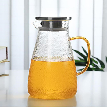 Kaltinis borosilikatinio stiklo sulčių puodelis su nerūdijančio plieno dangteliu, spalvinga rankena, arbatinukas su didele talpa, šaltas virdulys