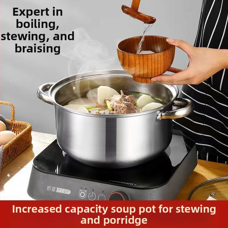 Екстра дебела тенджера за ябълки от неръждаема стомана, тенджера за супа, домакинска каша, супа с плоско дъно, против изгаряне, многократна употреба, удебелена