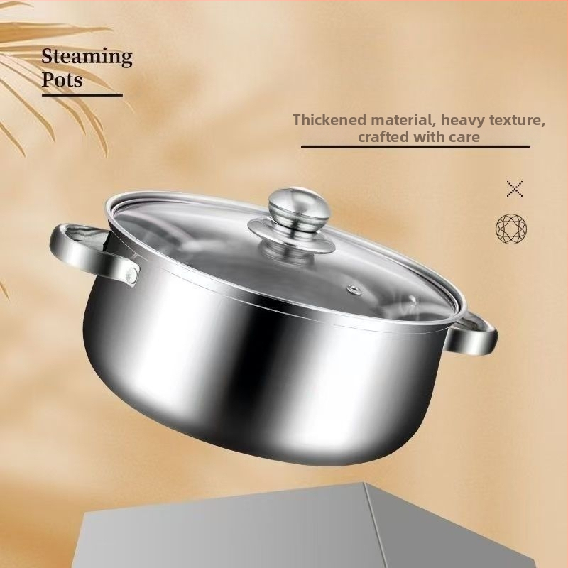 Екстра дебела тенджера за ябълки от неръждаема стомана, тенджера за супа, домакинска каша, супа с плоско дъно, против изгаряне, многократна употреба, удебелена