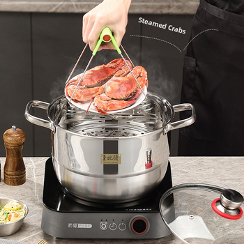 Nerūdijančio plieno virtuvės reikmenų rinkinys, aštuonių dalių rinkinys, didelės talpos dvigubo ausies puodas su garuose virtomis sriubos griežinėliais