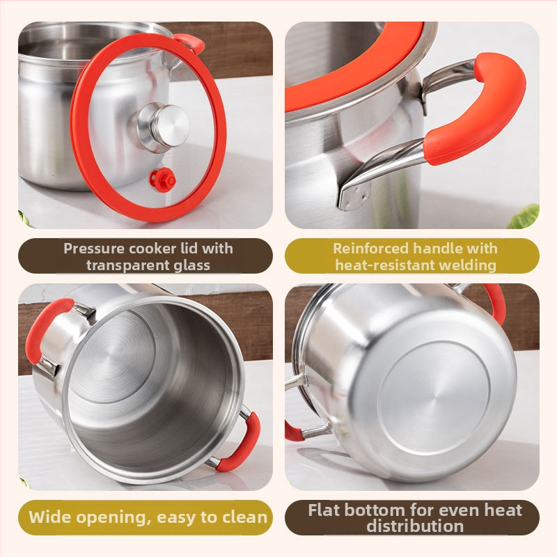 Удебелена микро тенджера под налягане от неръждаема стомана, домакинска тенджера за супа с голям капацитет, запечатан буркан, многофункционална тенджера за супа на пара за задушаване и готвене, подарък на едро