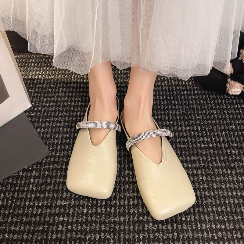 35–42 jardų 2025 m. pavasario naujos korėjietiškos mados kalnų krištolinės baotou šlepetės moteriškos be kulno tingios moteriškos šlepetės