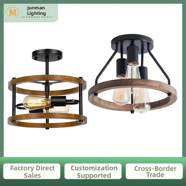 Amazoni populaarne Ameerika retro-industriaalse stiiliga täispuidust laelamp loomingulise isiksusega elutoa magamistoa vahekäigu laelamp