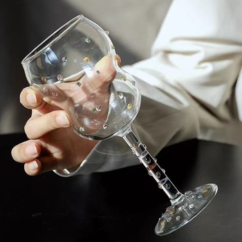 Ατμοσφαιρικό ποτήρι κρασιού, κομψό, εκλεκτό κύπελλο, πολύχρωμο ποτήρι ζελεδάκι, δημιουργικό ποτήρι κόκκινου κρασιού