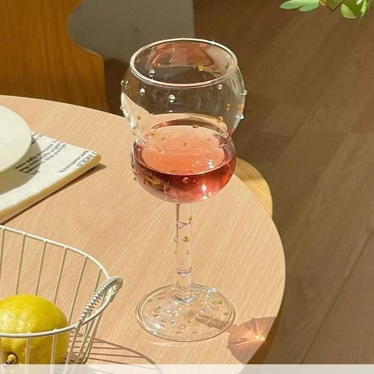 Ατμοσφαιρικό ποτήρι κρασιού, κομψό, εκλεκτό κύπελλο, πολύχρωμο ποτήρι ζελεδάκι, δημιουργικό ποτήρι κόκκινου κρασιού