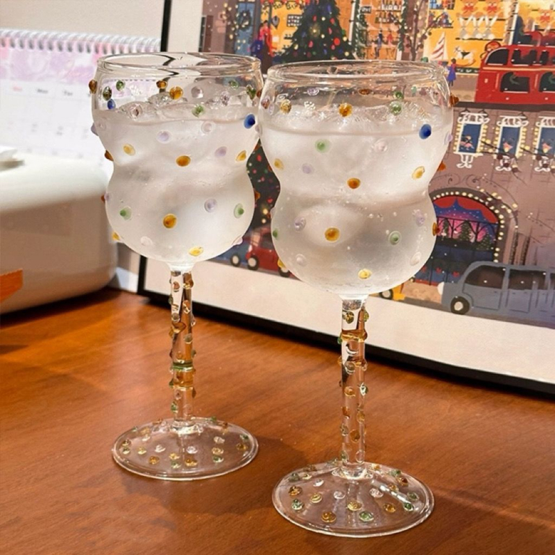 Ατμοσφαιρικό ποτήρι κρασιού, κομψό, εκλεκτό κύπελλο, πολύχρωμο ποτήρι ζελεδάκι, δημιουργικό ποτήρι κόκκινου κρασιού