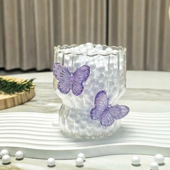 Didelės vertės rankų darbo trimatis drugelio formos stiklinis kūrybingas kavos puodelis, žiedlapių puodelis, dryžuotas puodelis, pieno puodelis, rankų darbo dovana
