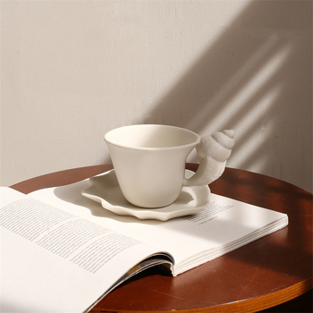 Κούπα με κοχύλια, 1 τεμάχιο, δημιουργικό ματ κεραμικό φλιτζάνι καφέ και πιατάκι, ρετρό ανάγλυφο κέλυφος, δώρο για ζευγάρια