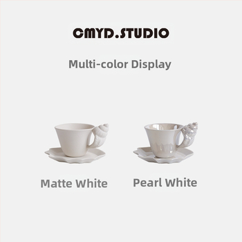 Κούπα με κοχύλια, 1 τεμάχιο, δημιουργικό ματ κεραμικό φλιτζάνι καφέ και πιατάκι, ρετρό ανάγλυφο κέλυφος, δώρο για ζευγάρια