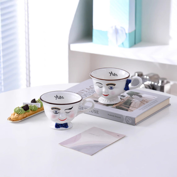 Loominguline retro näoga vibu paaritassi kontorikohvipiima keraamiline kruus