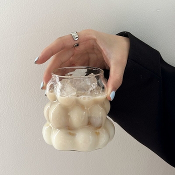 Γυάλινο ποτήρι χυμού γάλακτος σε σχήμα σταφυλιού, ανθεκτικό στη θερμότητα, για οικιακή χρήση, καφές, λάτε, γάλα, χυμός, ποτήρι νερού από διαφανές γυαλί