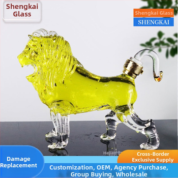 Boca vina s lavom, visoko borosilikatno staklo, kreativna boca vina u obliku lava s životinjskim motivom, kapacitet 750 ml, umjetno puhano vino