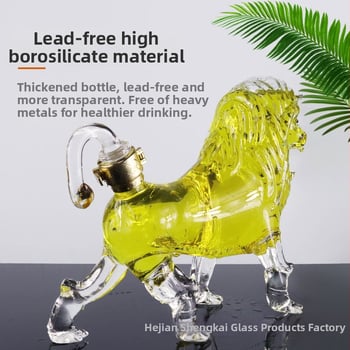 Boca vina s lavom, visoko borosilikatno staklo, kreativna boca vina u obliku lava s životinjskim motivom, kapacitet 750 ml, umjetno puhano vino