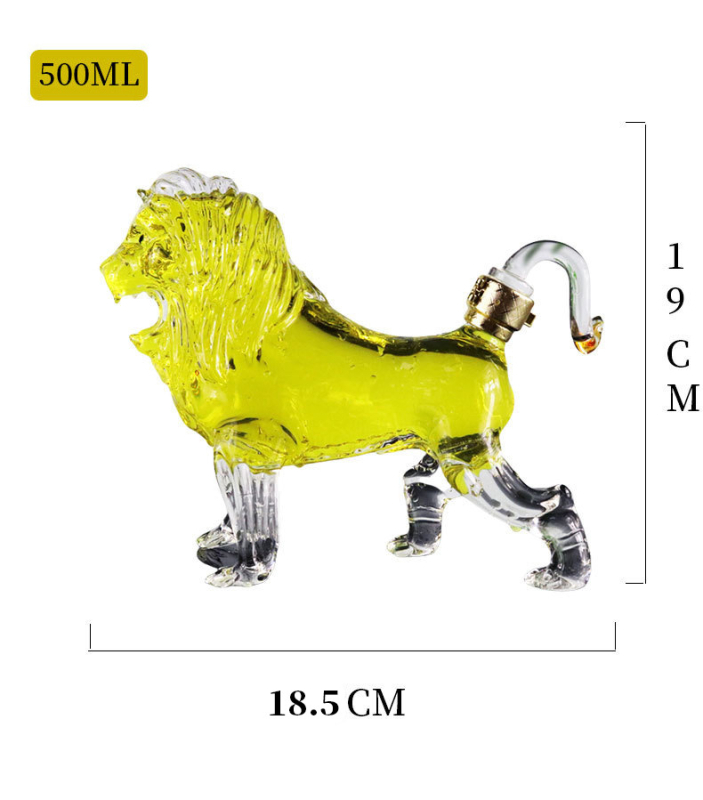 Boca vina s lavom, visoko borosilikatno staklo, kreativna boca vina u obliku lava s životinjskim motivom, kapacitet 750 ml, umjetno puhano vino