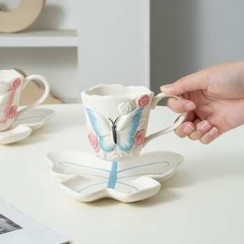Ins Style Νέο Στυλ Διαδικτυακών Διασημοτήτων Υψηλής Χρωματικής Αξίας Δημιουργικό Χειροποίητο Ζύμωμα Πεταλούδα Οικιακή Κεραμικό Κύπελλο Καφέ Πιατέλα Νερού Κύπελλο