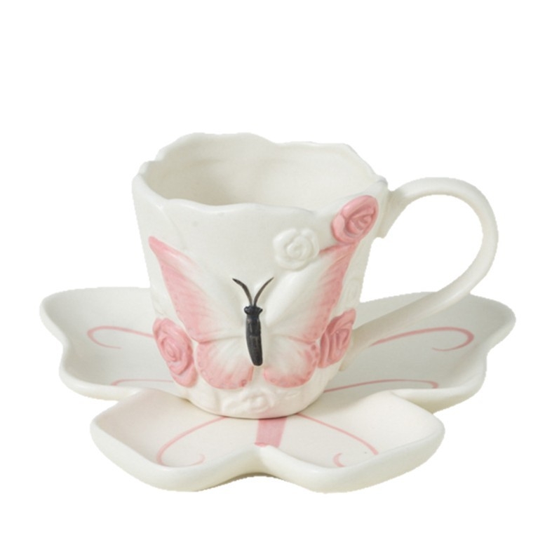 „Ins Style“ naujo stiliaus interneto įžymybių aukštos spalvos vertė, kūrybingas rankomis minkytas, rankomis dažytas drugelis, buitinis keraminis kavos puodelis, lėkštutė, vandens puodelis