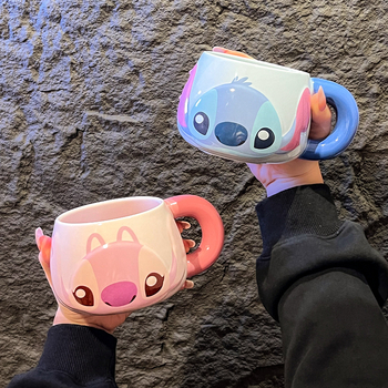 Керамична подаръчна кутия за чаша Stitch Big Belly с лъжица, креативна чаша с висока цветна стойност и капак, подаръчна ръка, придружаваща подаръчна партида