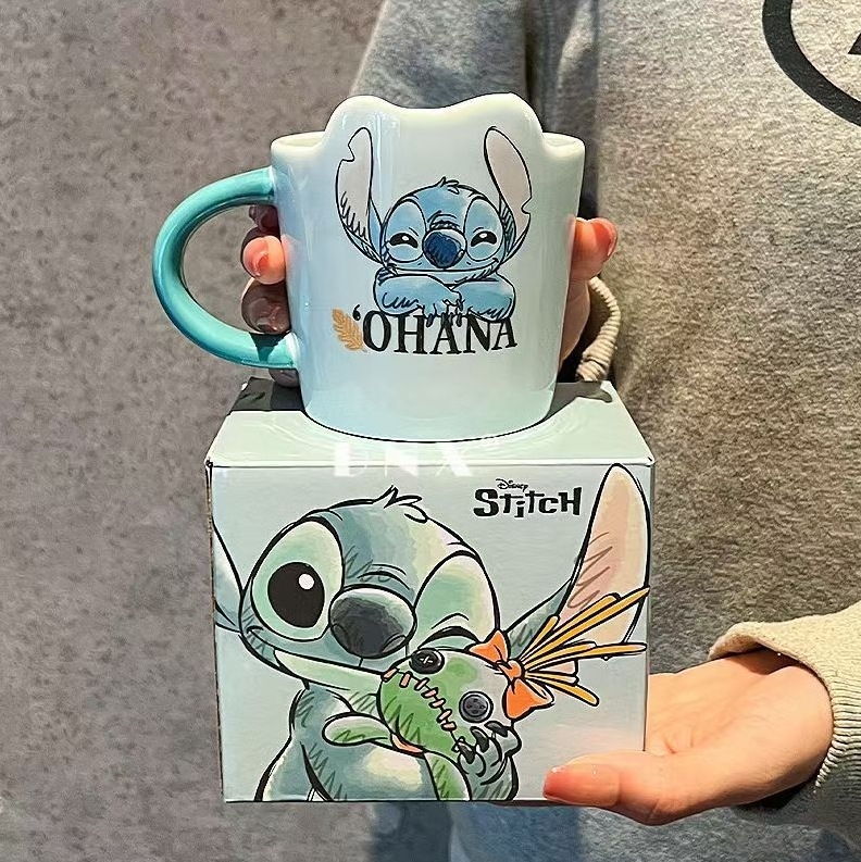 Керамична подаръчна кутия за чаша Stitch Big Belly с лъжица, креативна чаша с висока цветна стойност и капак, подаръчна ръка, придружаваща подаръчна партида