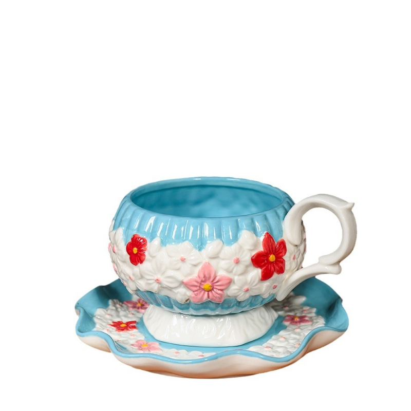 Loominguline Ins Style väike ja kõrge värviväärtusega uus käsitsi sõtkuv käsitsi maalitud pitsist majapidamises suure mahutavusega keraamiline kohvitass ja alustass