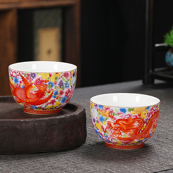 Naujas emaliuotas arbatos puodelis „Dehua Cloisonne Craft“ drakono ir fenikso poros puodelis, didelės talpos, aukštos kokybės palydėjimo ceremonija