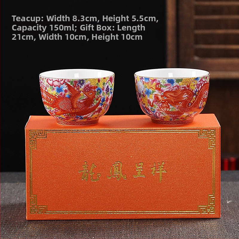 Naujas emaliuotas arbatos puodelis „Dehua Cloisonne Craft“ drakono ir fenikso poros puodelis, didelės talpos, aukštos kokybės palydėjimo ceremonija
