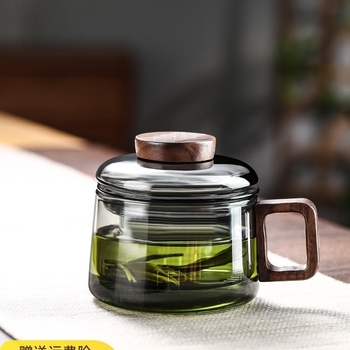 Γυάλινη τσαγιέρα τριών τεμαχίων Κύπελλο οικιακής χρήσης με ξύλινη λαβή, αρωματικό τσάι kung fu, ειδική ανθεκτική σε υψηλή θερμοκρασία τσαγιέρα διαχωρισμού τσαγιού, μονό δοχείο