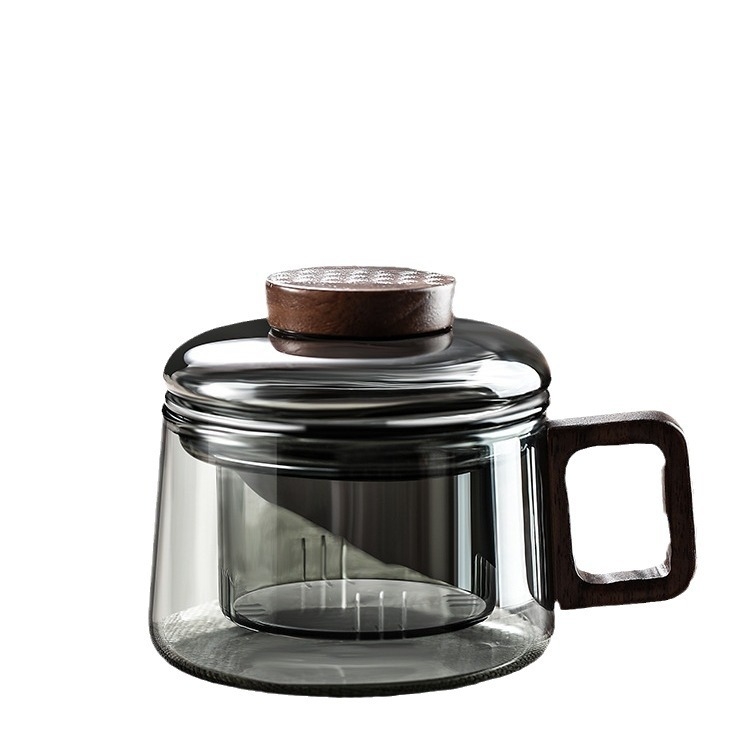 Stiklinis arbatinukas, trijų dalių, puodelis, buitinis, medinis, kvapnus, kung fu arbatos gaminimo rinkinys, specialus, aukštai temperatūrai atsparus, arbatos atskyrimo indas