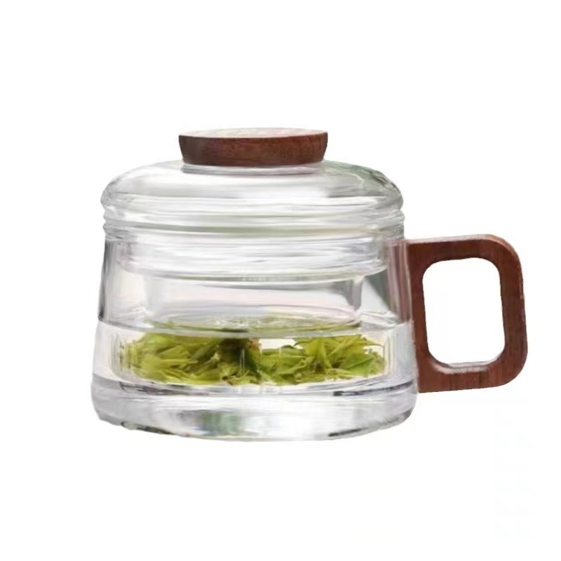 Stiklinis arbatinukas, trijų dalių, puodelis, buitinis, medinis, kvapnus, kung fu arbatos gaminimo rinkinys, specialus, aukštai temperatūrai atsparus, arbatos atskyrimo indas