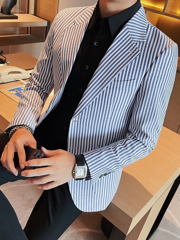 Piiriülene väliskaubandus, hulgimüük, uus meeste kvaliteetne pikkade varrukatega ülikond, kitsas lõige, kena triibuline ülikonnapintsak, ühekordne lääneosa