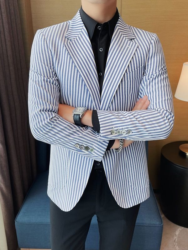 Piiriülene väliskaubandus, hulgimüük, uus meeste kvaliteetne pikkade varrukatega ülikond, kitsas lõige, kena triibuline ülikonnapintsak, ühekordne lääneosa