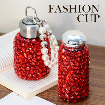 Naujųjų metų raudonojo krištolo deimantinis vakuuminis puodelis, išvaizdus vakuuminis puodelis, rankų darbo, su deimantais įterptas interneto garsenybių puodelis, šilumos izoliacija, puodelis